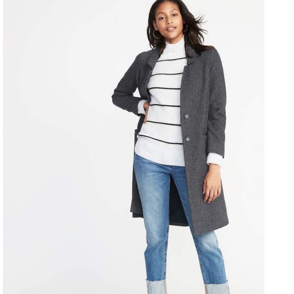 Old Navy Herringbone Tweed Long Peacoat